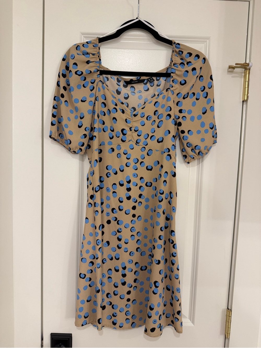 Vero Moda Beige Midi Dress with Blue and Black Polka Dots